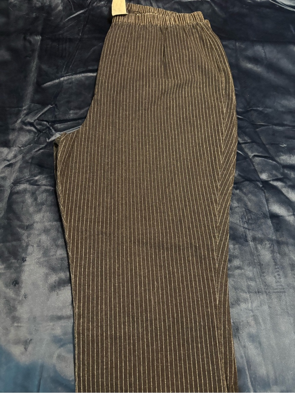 Denim & Co. Brown Pinstripe Stretch Pull-On Pants Sz 2X Full Elastic Waist NWOT